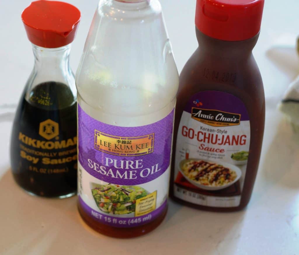 Soy sauce, sesame oil and gochujang sauce.