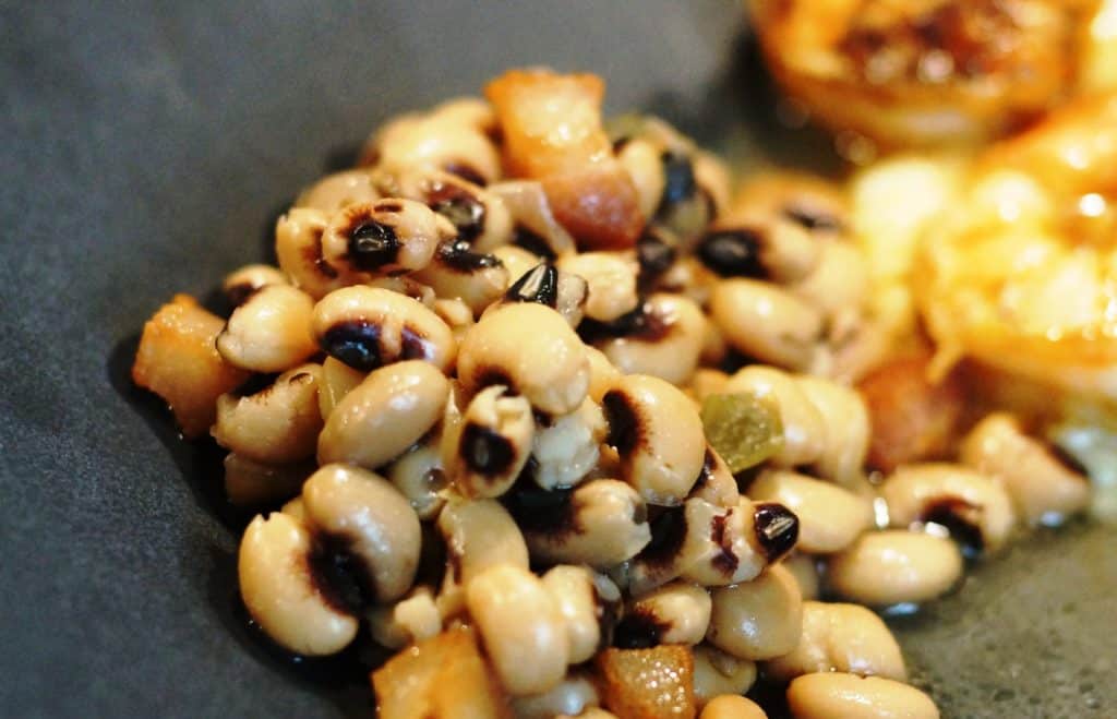 Black eyed peas with jalapenos and smoked pork jowl.