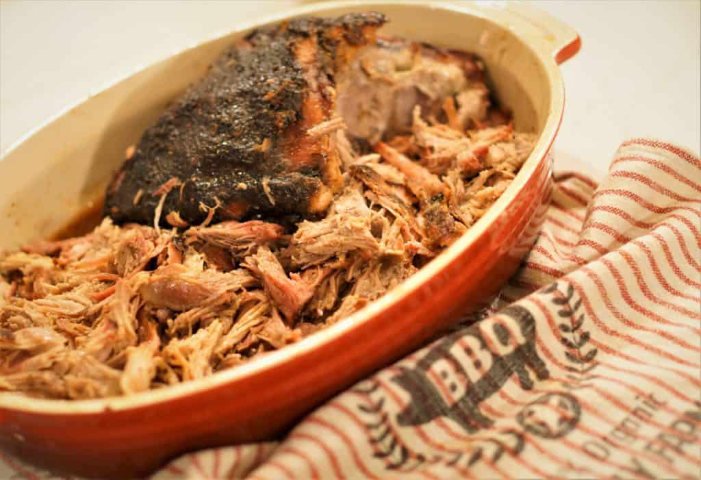 Dish with Easten North Carolina style pulled pork.