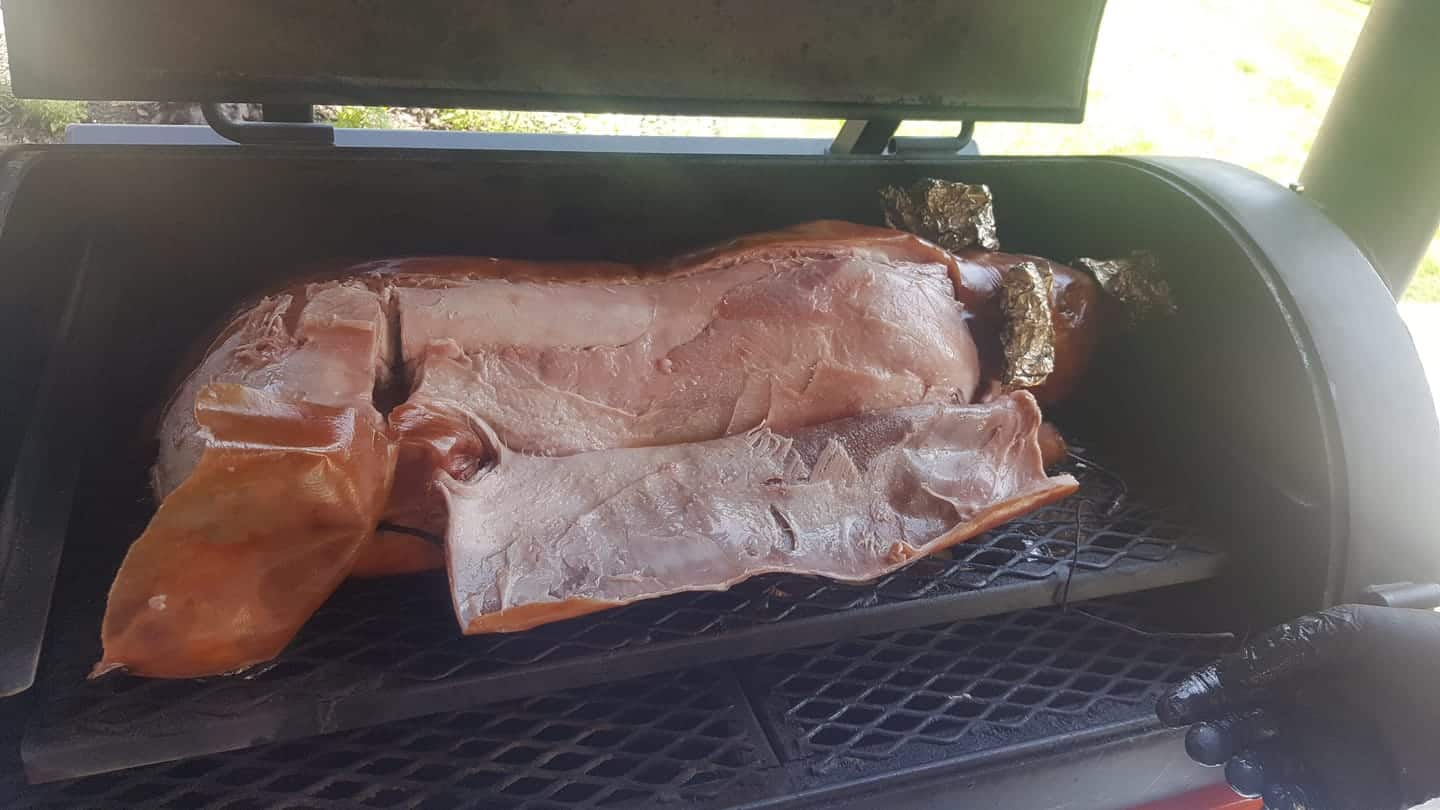 Whole hog on a Yoder pellet smoker.