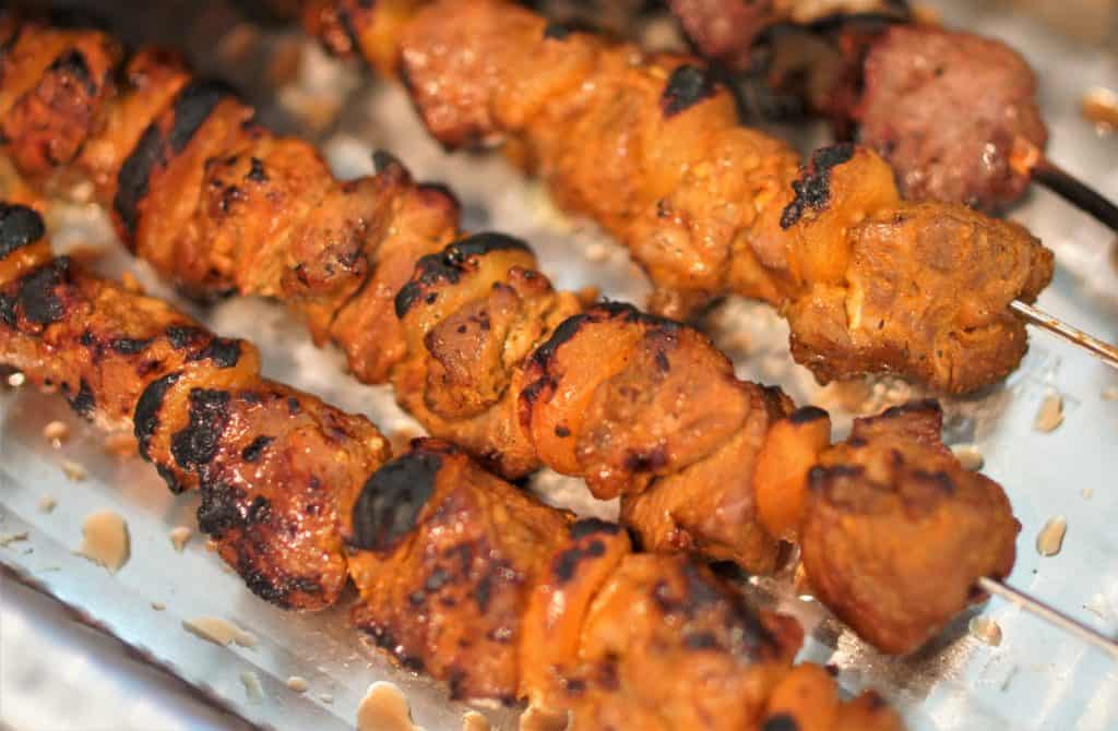 Grilled lamb and apricot kebabs.