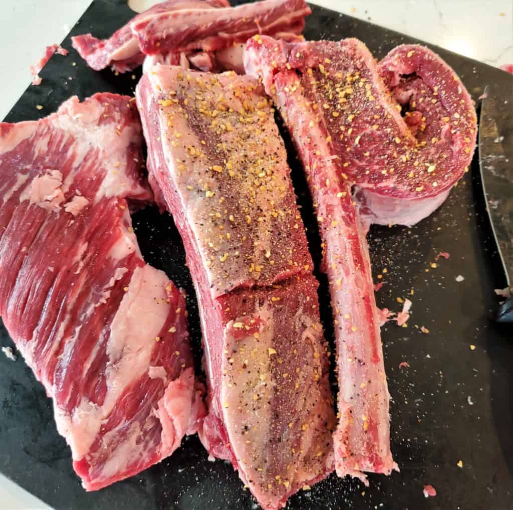 Beef short ribs seasoned with a SPG rub.