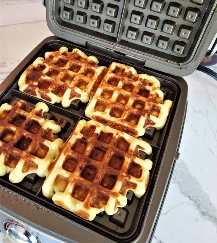 Making liege waffles on a waffle iron.