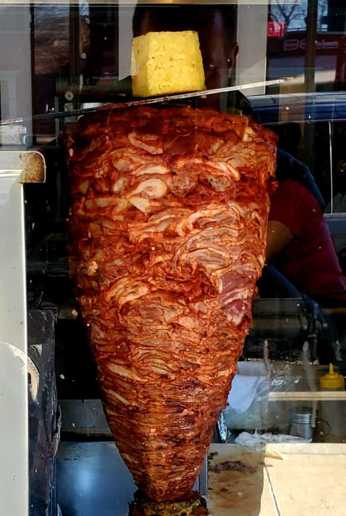 Al pastor on a trompo at a Mexican restaurant in Kansas City.