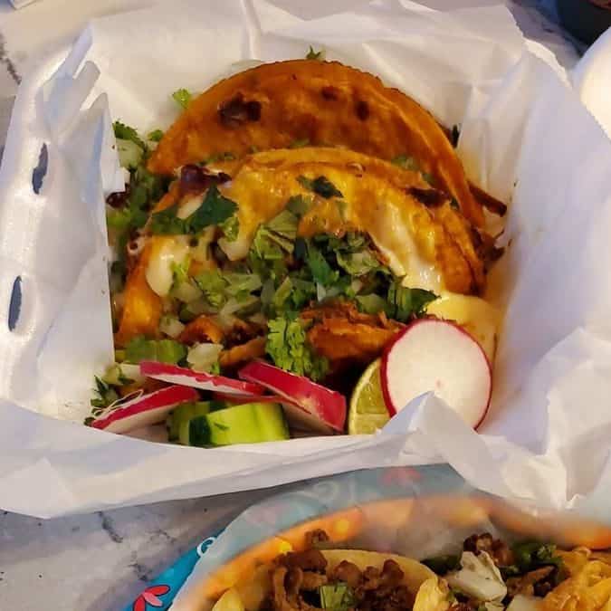 Quesabirria tacos from Tacos La Guera food truck in Kansas City, Missouri.