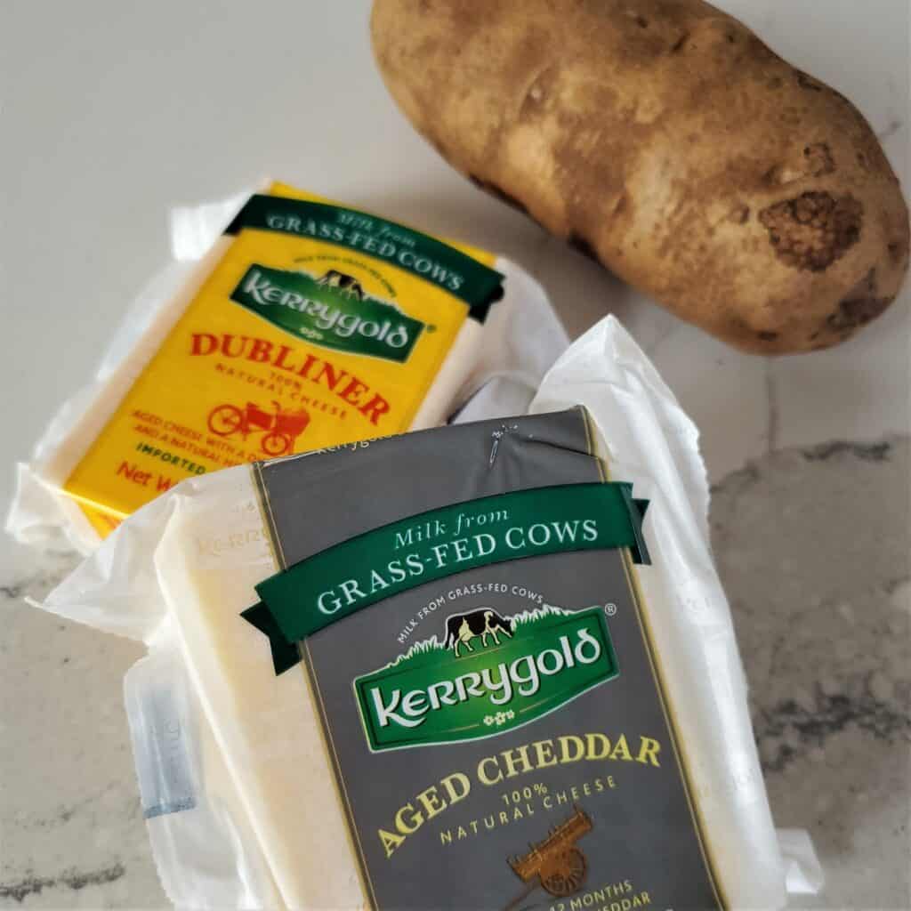 Kerrygold Aged Irish cheddar and a potato.