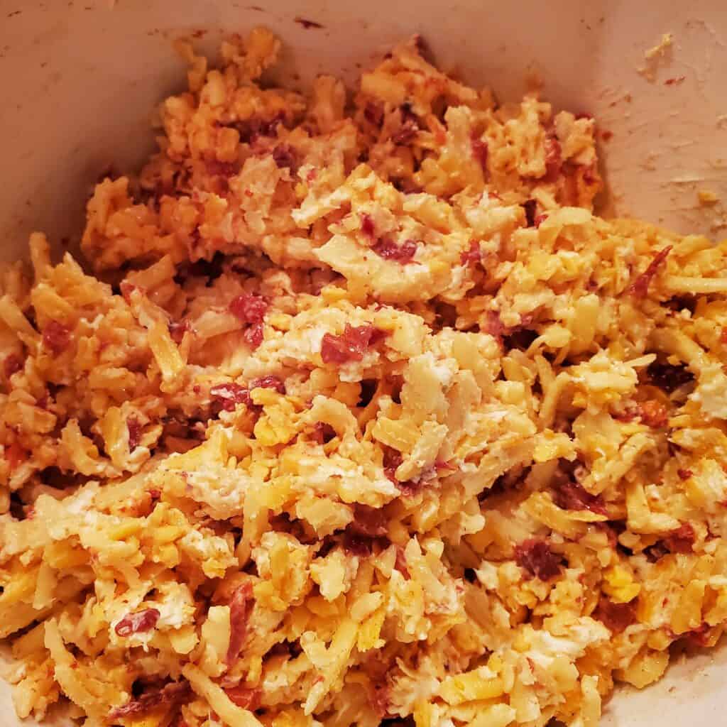 Bowl of homemade pimento cheese.