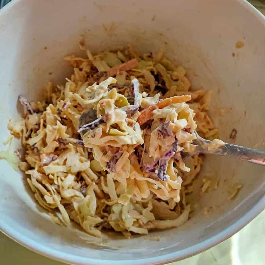 Bowl of chipotle-lime crema coleslaw.