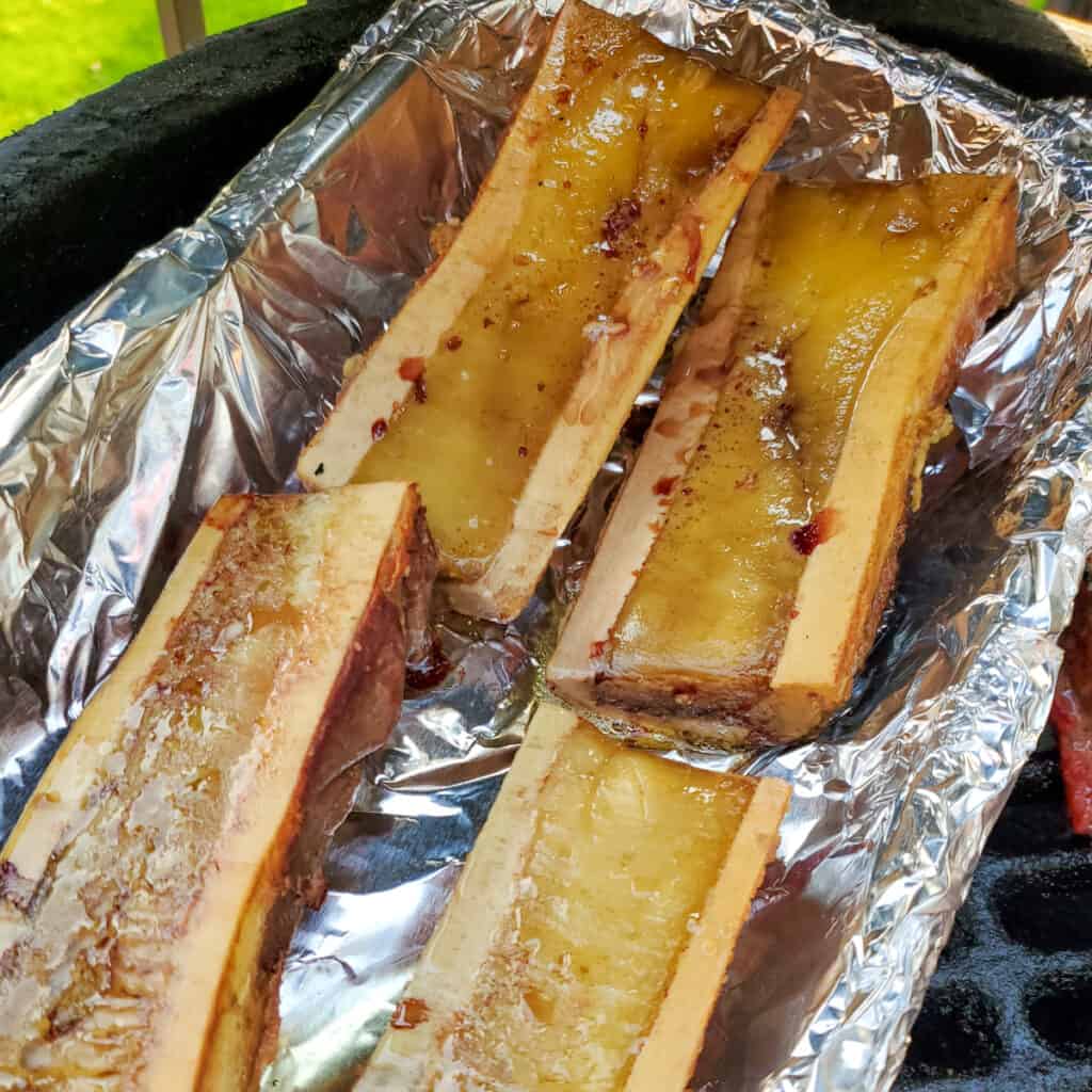 Smoked and roasted marrow bones.