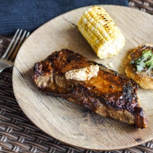 grilled steak with bone marrow butter.