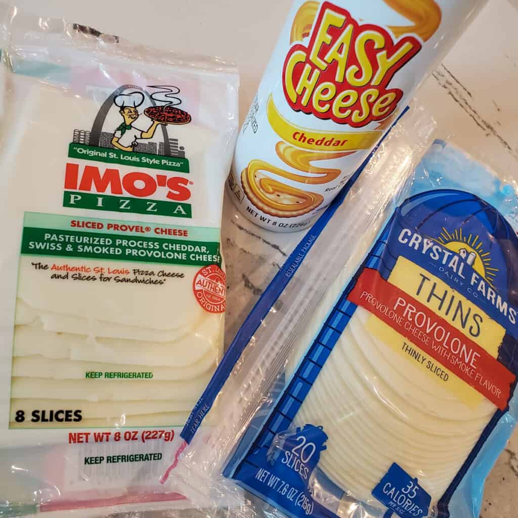 Assortment of cheeses used for cheesesteaks.