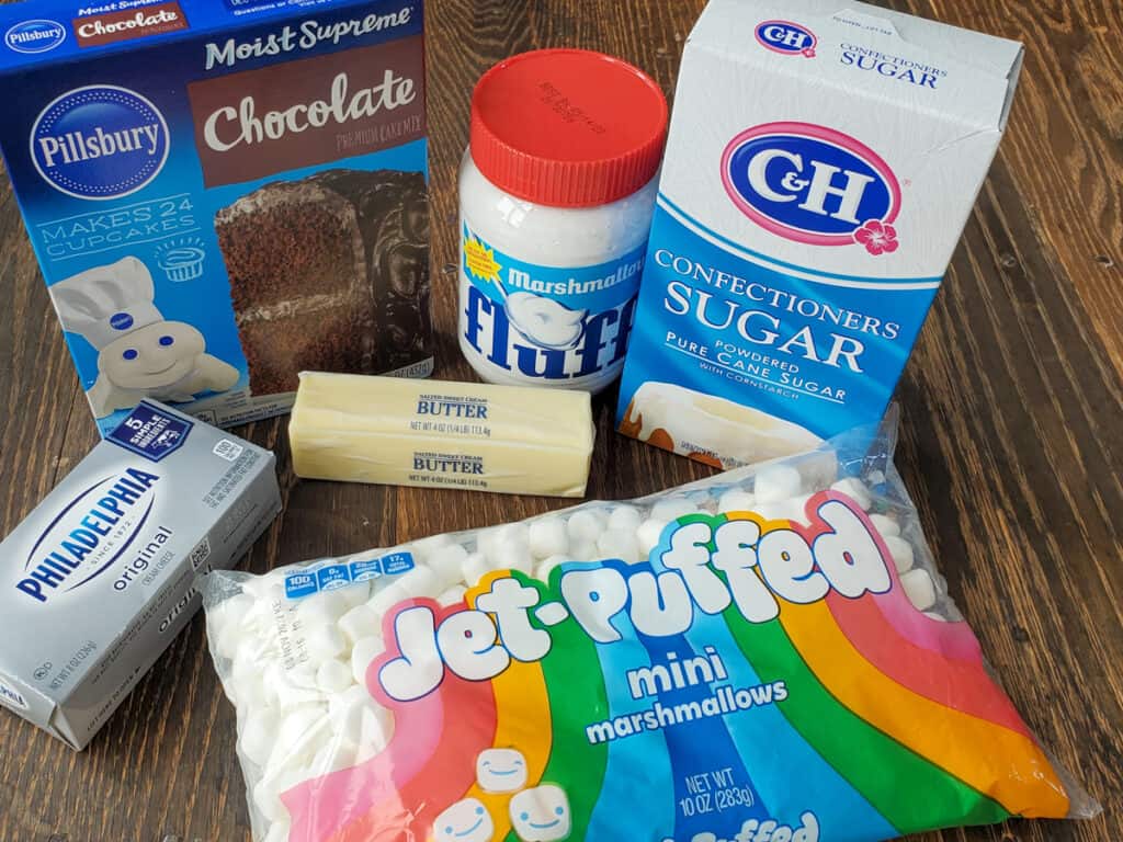 Ingredients for Smores Gooey Butter Cake.