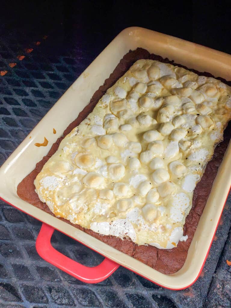 Smoked Smores Gooey Butter Cake on a Yoder Smoker.