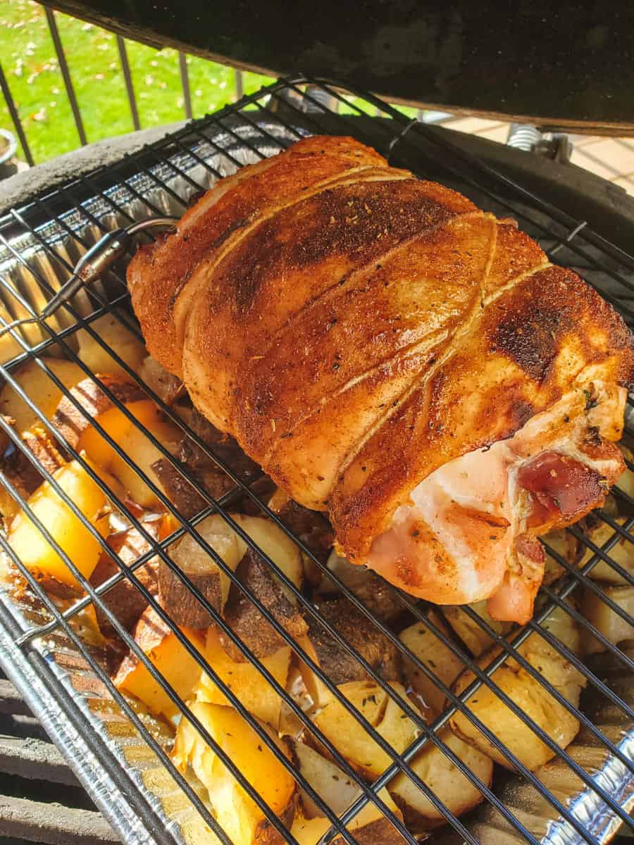 Smoked turkey roulade on a Big Green Egg.