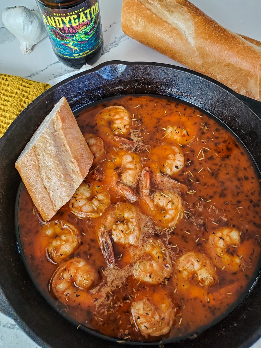 Cast Iron New Orleans Style Barbeque Shrimp.