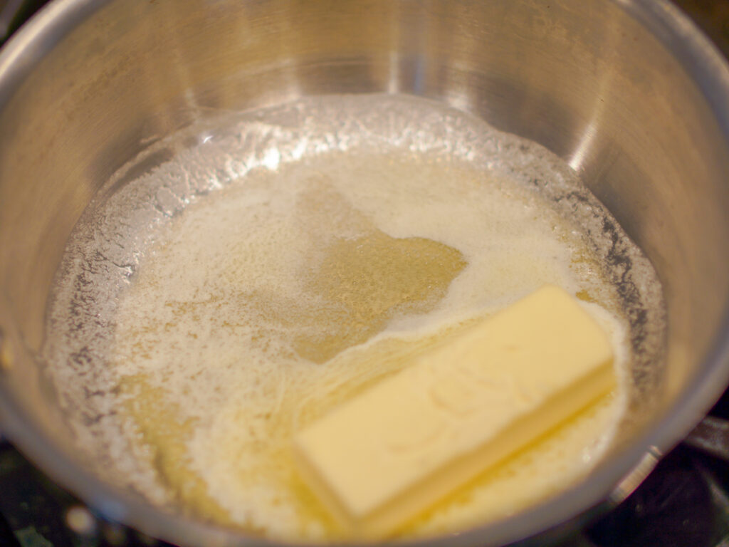 Butter melted in a pan.