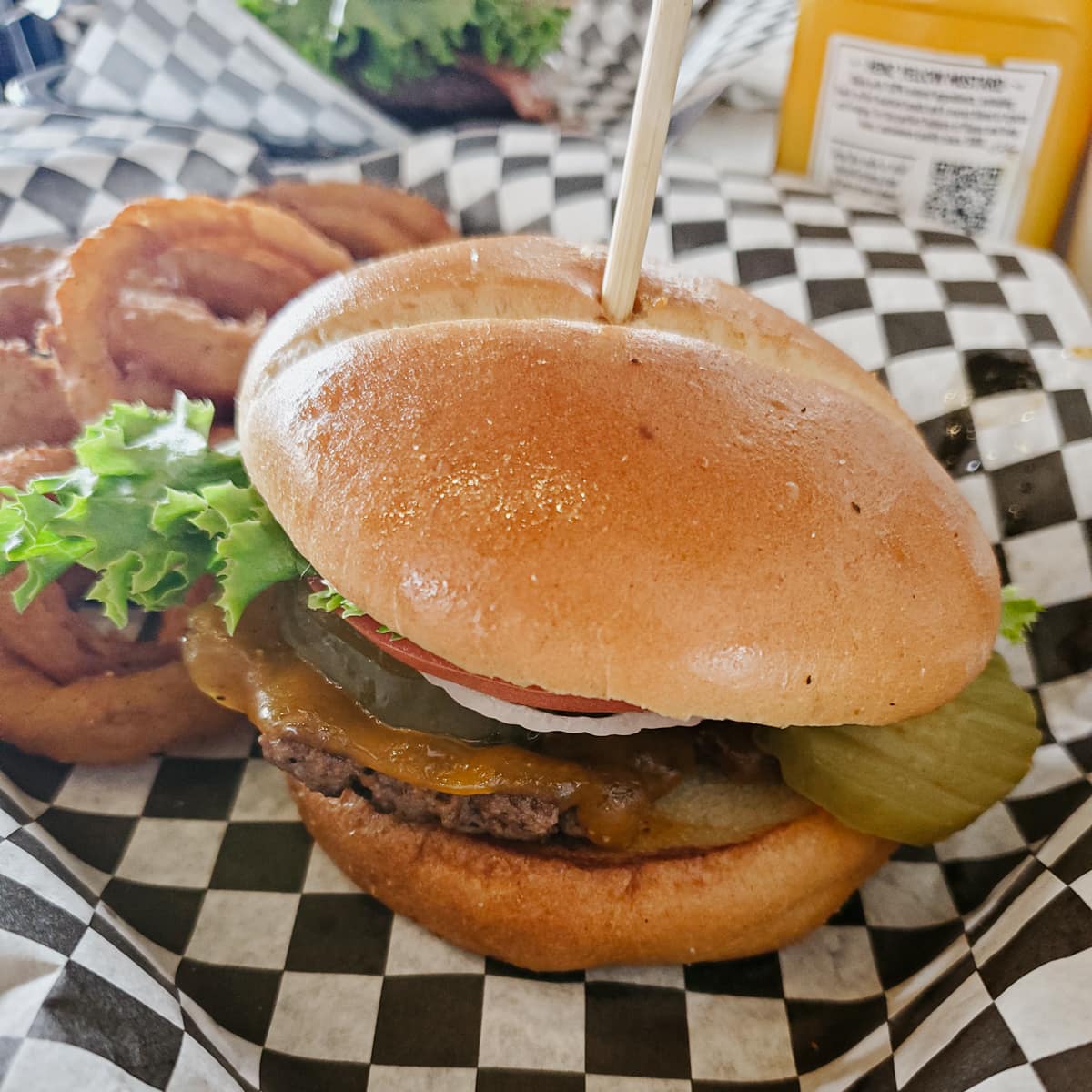 Double State Burger and onion rings from Burger State in Waldo.