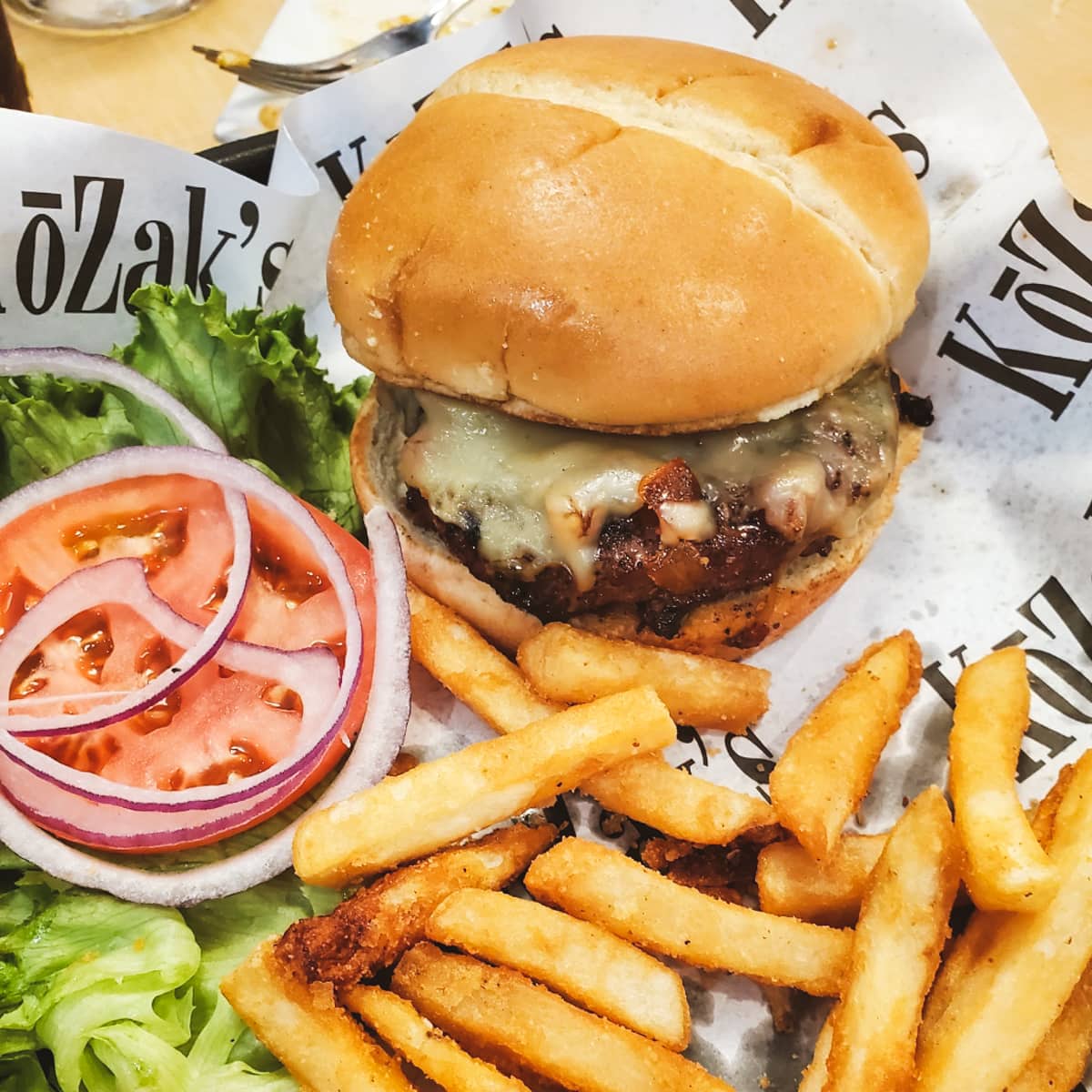 Butcher Blend Burger and Fries at Kozak's in Smithville, MO.