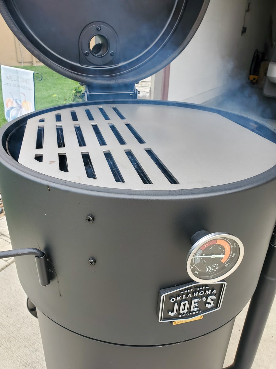 Oklahoma Joe Drum Smoker with a Cooking Steel.