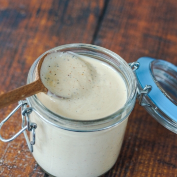 Mason jar with Alabama White Sauce.