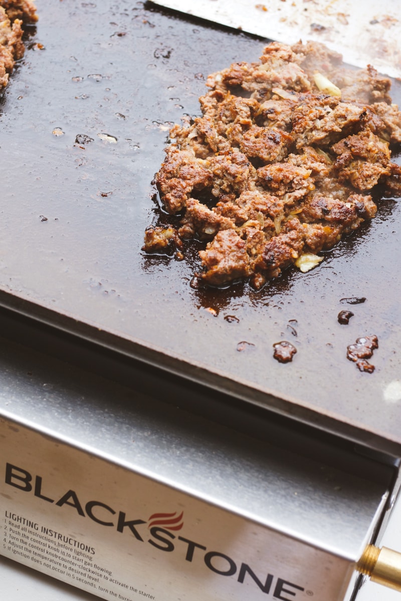 New York style chopped cheese on a Blackstone flat top griddle.