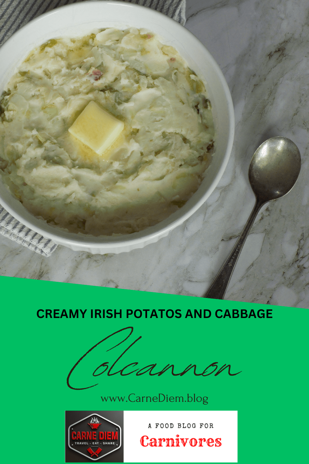 Pinterest Pin for Irish Colcannon with Bacon.