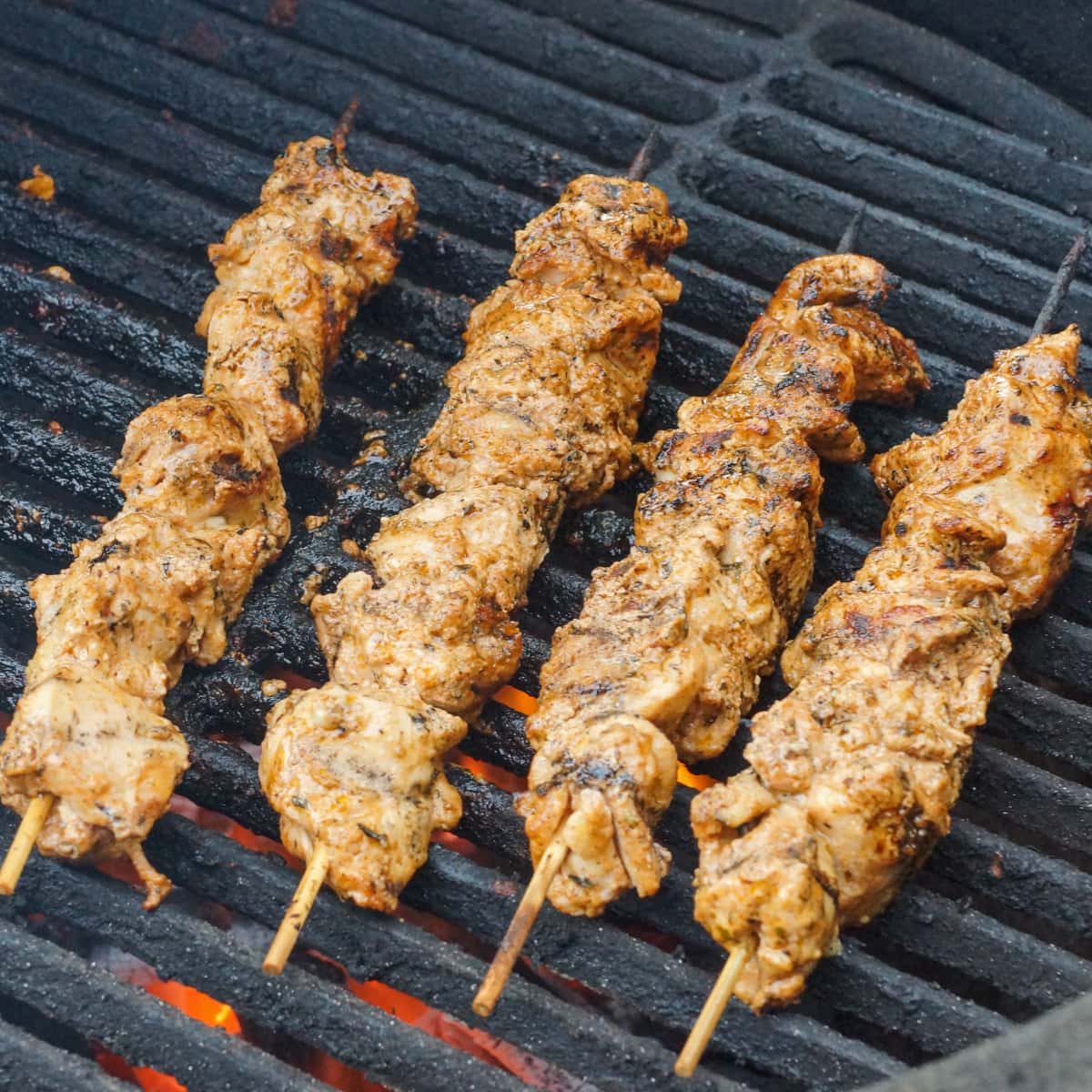 Marinated Lebanese Chicken Skewers on a Big Green Egg grill.
