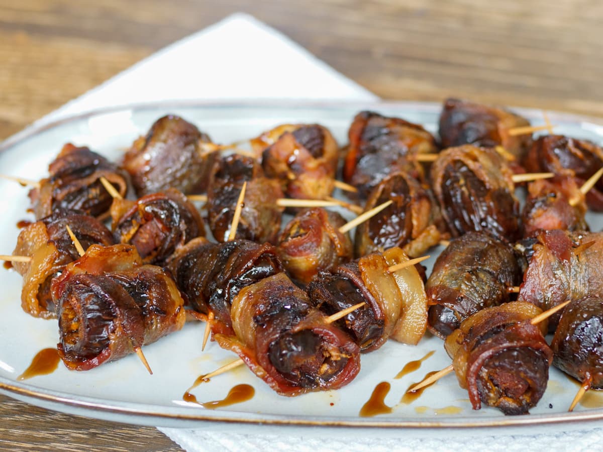 Spanish tapas style dates wrapped in bacon.