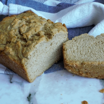 Simple beer bread sliced in half.