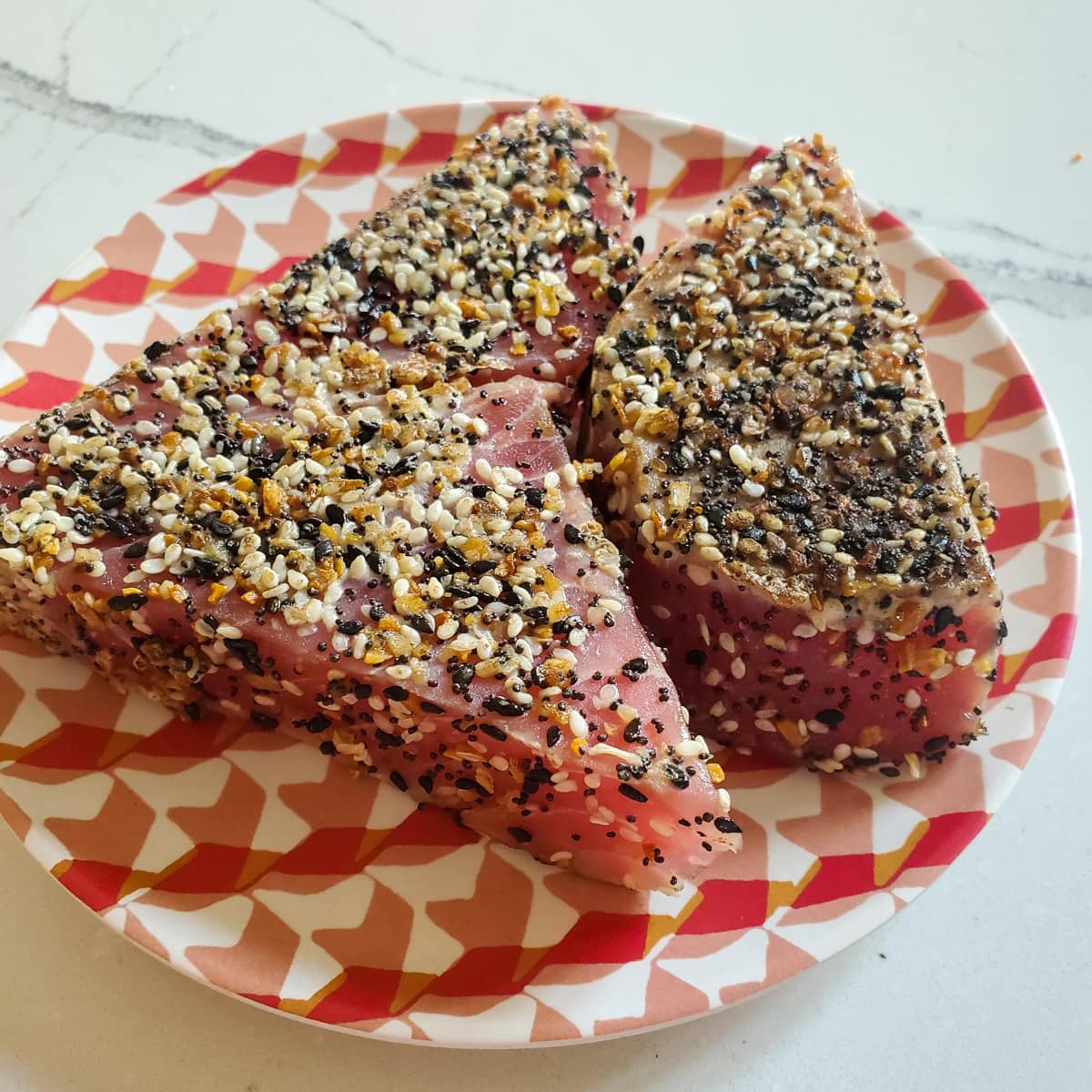 Everything Bagel crusted Ahi Tuna steaks.