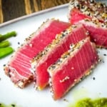 Everything Bagel Seasoned Ahi Tuna, seared and served rare.