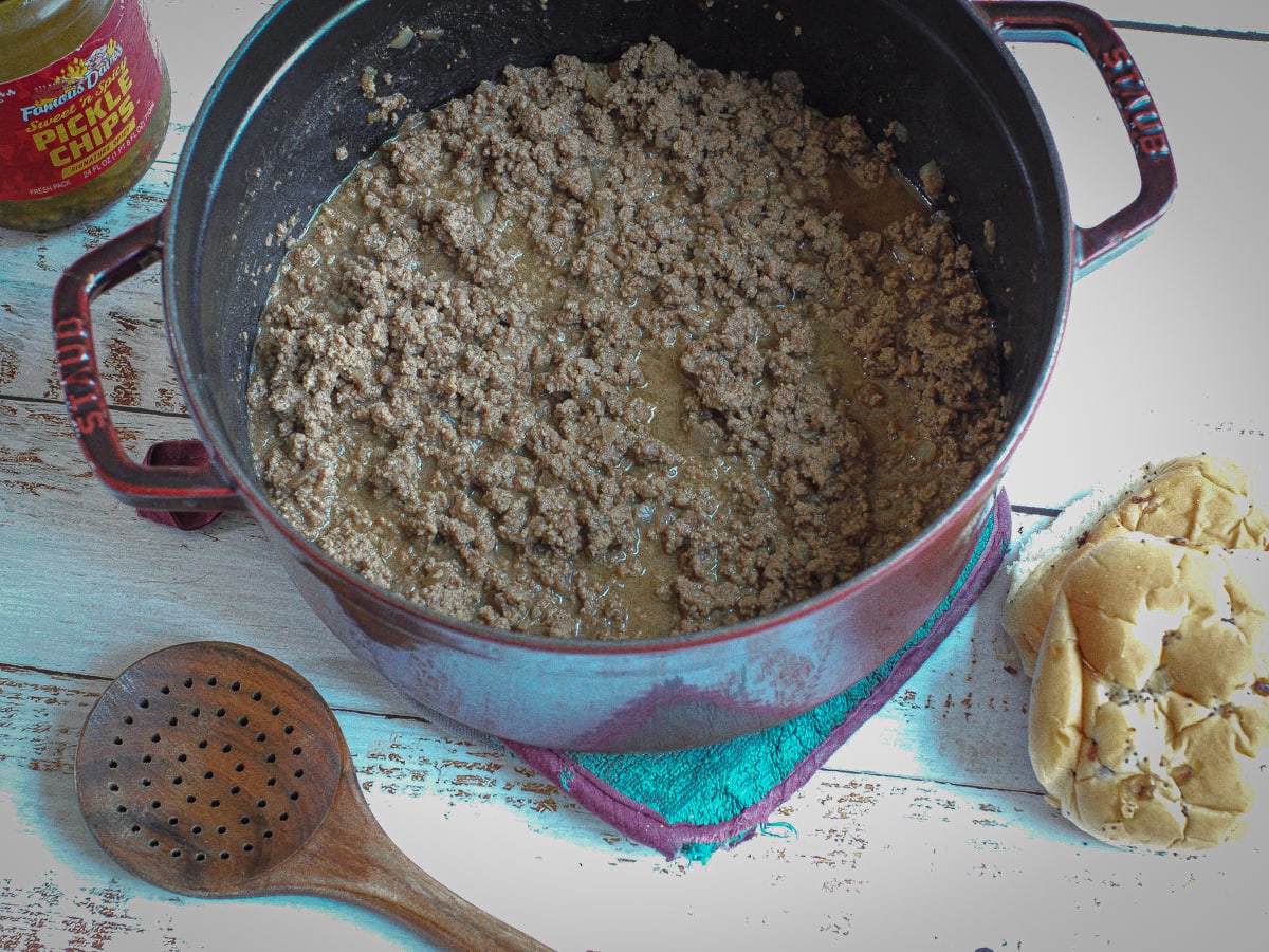 Iowa style loose meat sandwiches in a Dutch Oven.