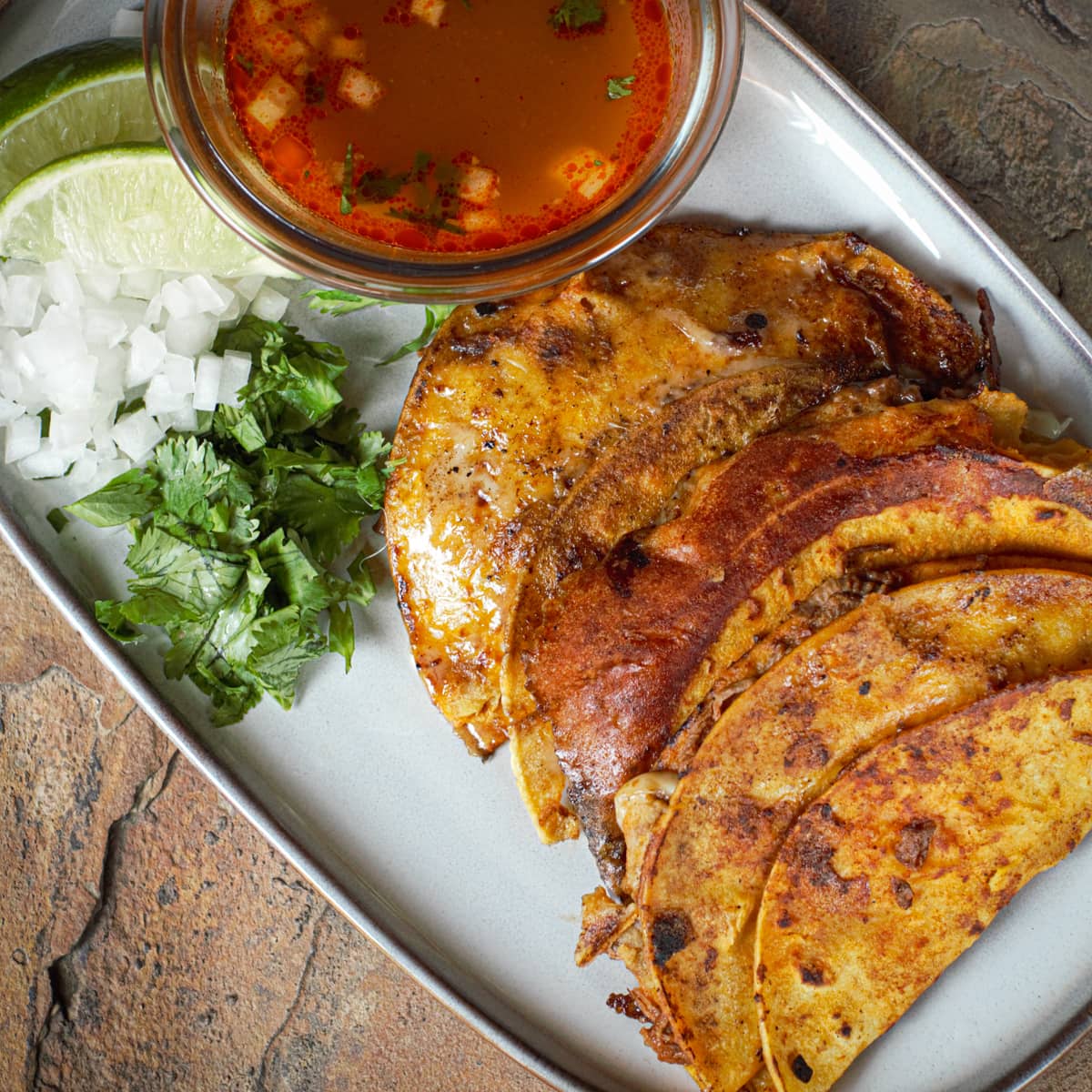 Birria Style Tacos on the Flat Top Grill 