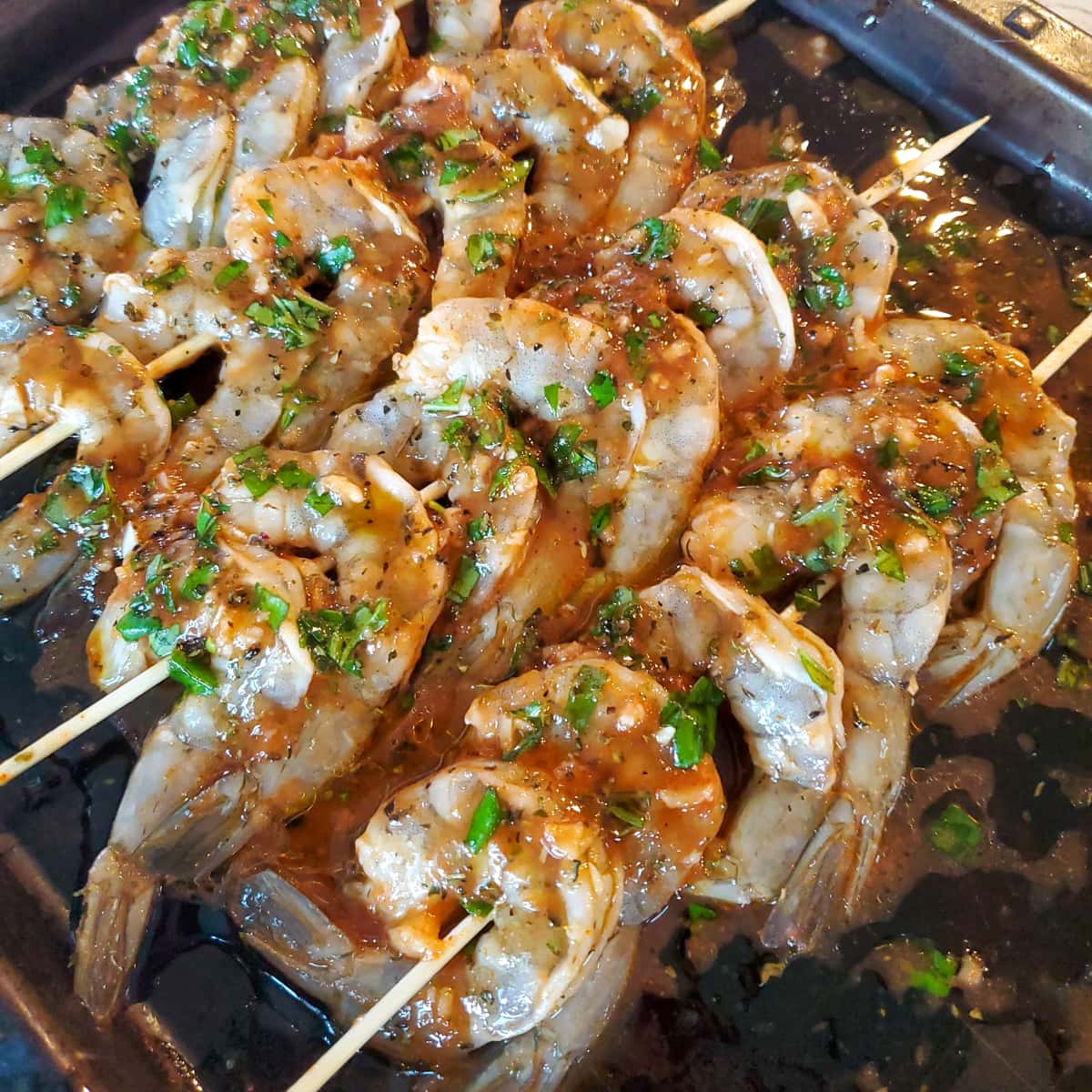 Mediterranean shrimp skewers.