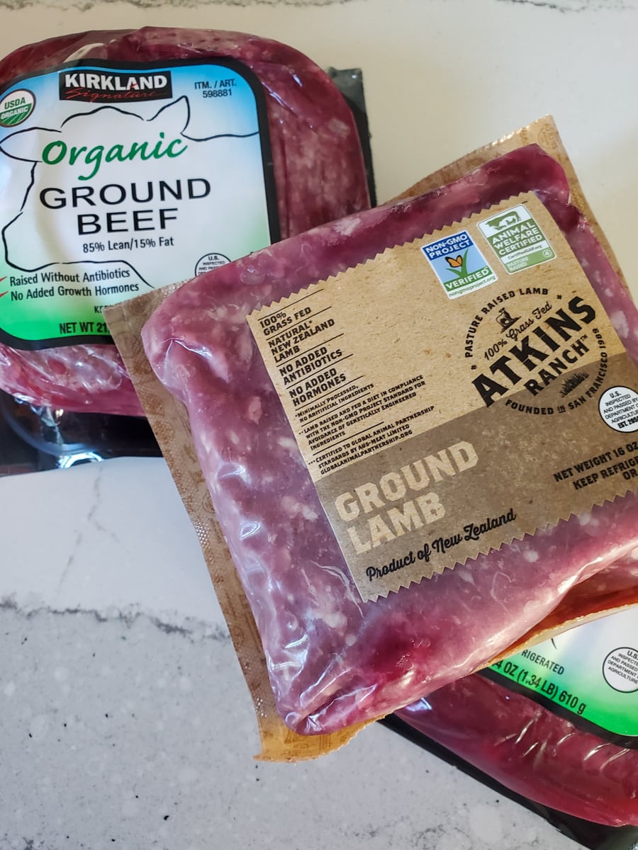 Packages of ground beef and lamb.