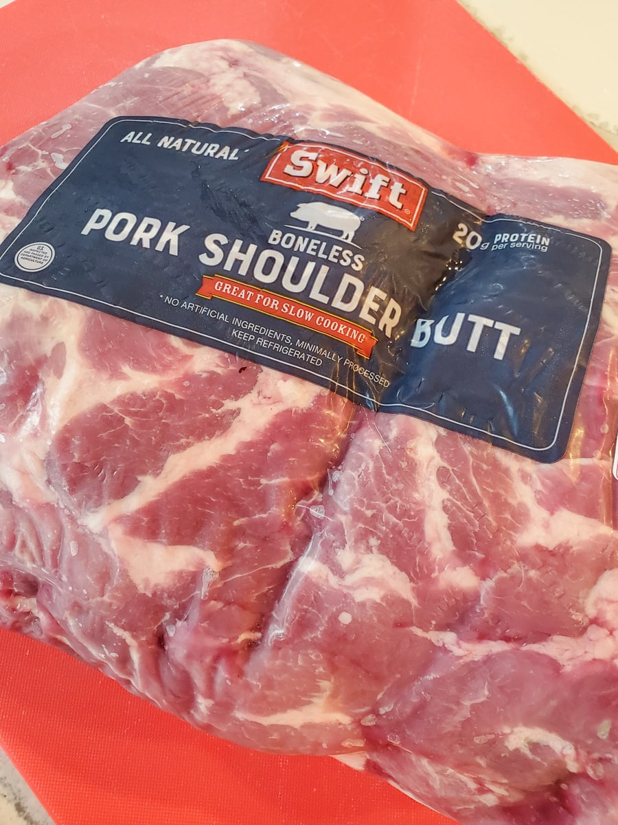 Package of boneless pork butt.