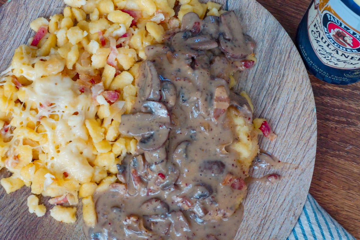 German Jagerschnitzel with homemade Hunter Sauce.