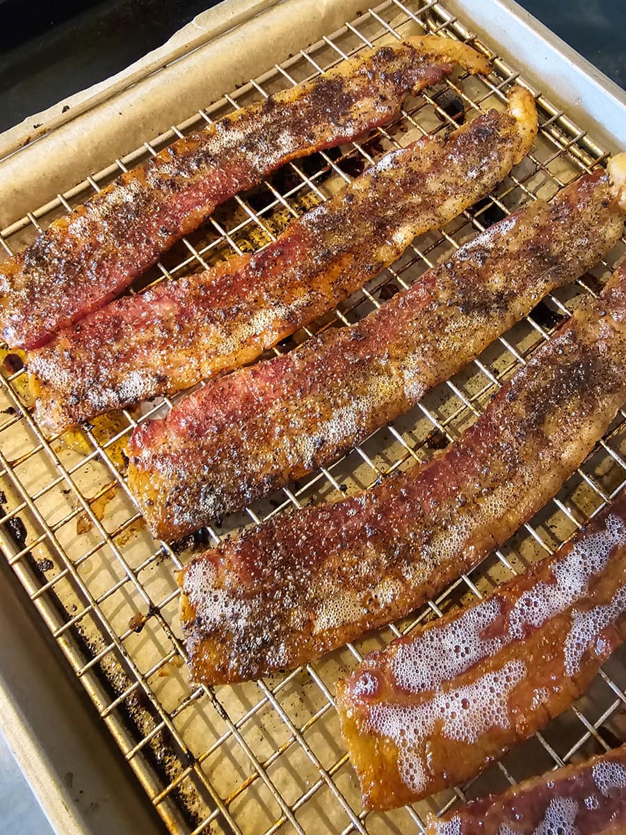 Fried bacon with Bloody Mary seasoning.