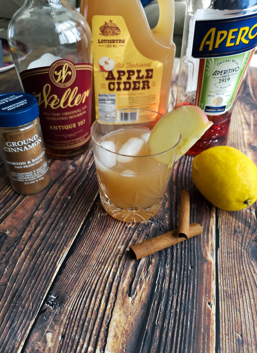 Fall bourbon cocktail with apple cider, lemon, and cinnamon.