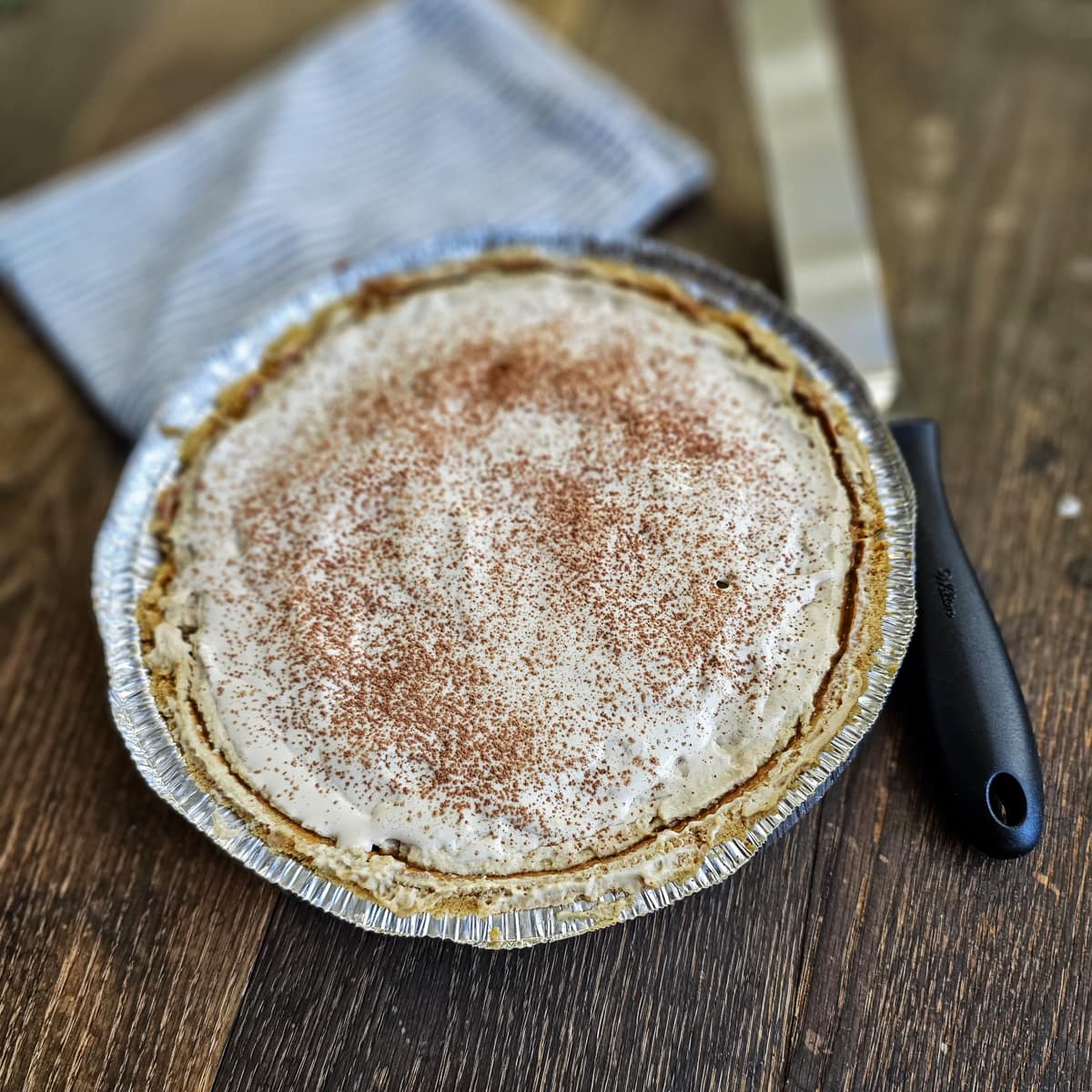 British banoffee pie dusted with cocoa powder.