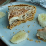 Slice of English banoffee pie with caramelized bananas.