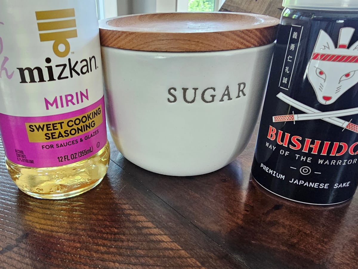 Sugar, mirin, and miso.