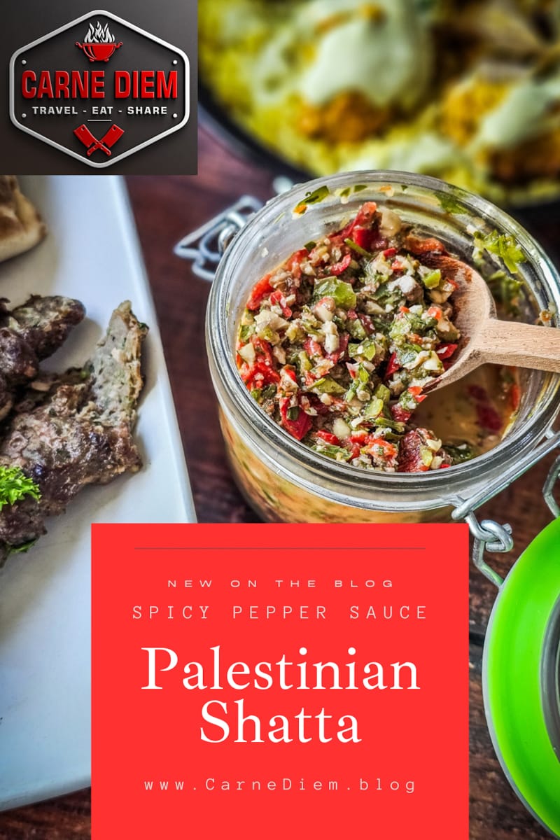 Pinterest pin for Middle Eastern Shatta Sauce.