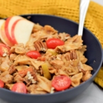 Bowtie pasta with chicken, apple, and pecans