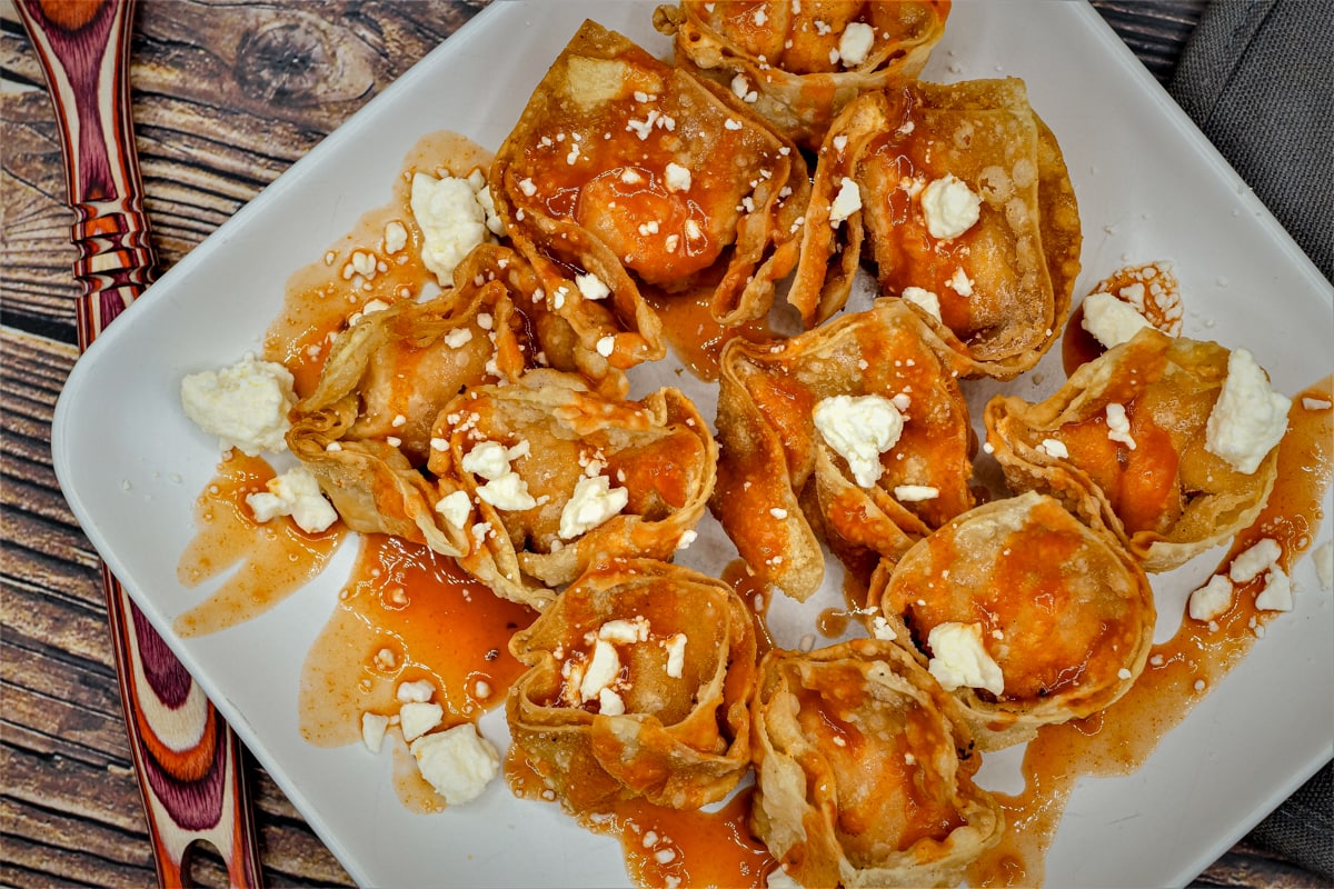 Buffalo Chicken Wontons, the perfect game day appetizer.