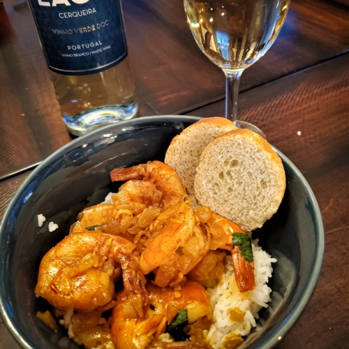 Bowl of peri peri shrimp mozambique.