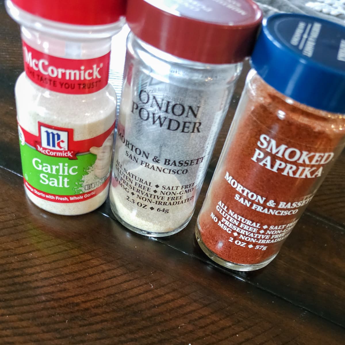 Garlic salt, onion powder, and smoked paprika.