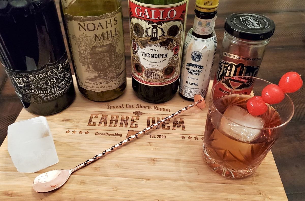Ingredients for a smoked Manhattan.