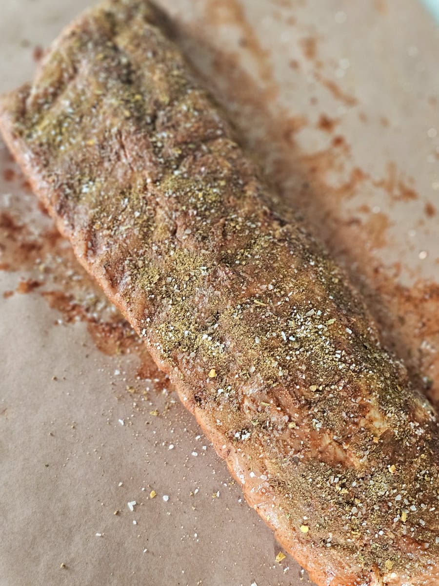 Pork ribs seasoned with a homemade al pastor BBQ rub.