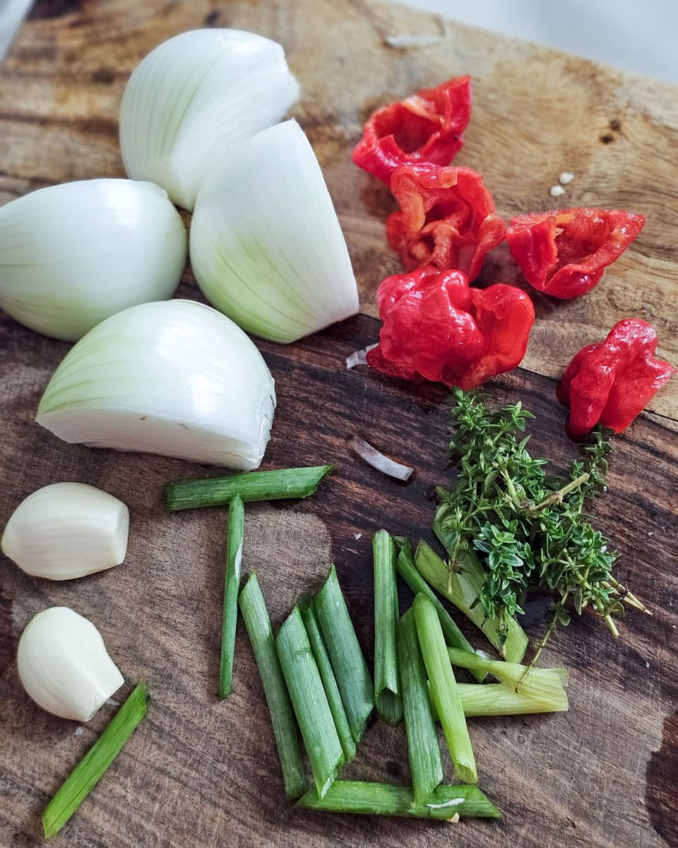 Assorted veggies on a cutting board.